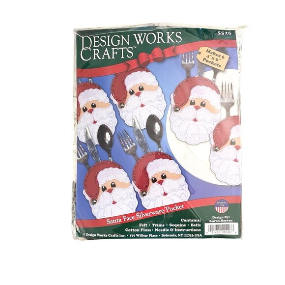 Design Works Crafts Santa Face Silverware Pockets Makes 6 Pockets 5526 New! - Picture 1 of 2